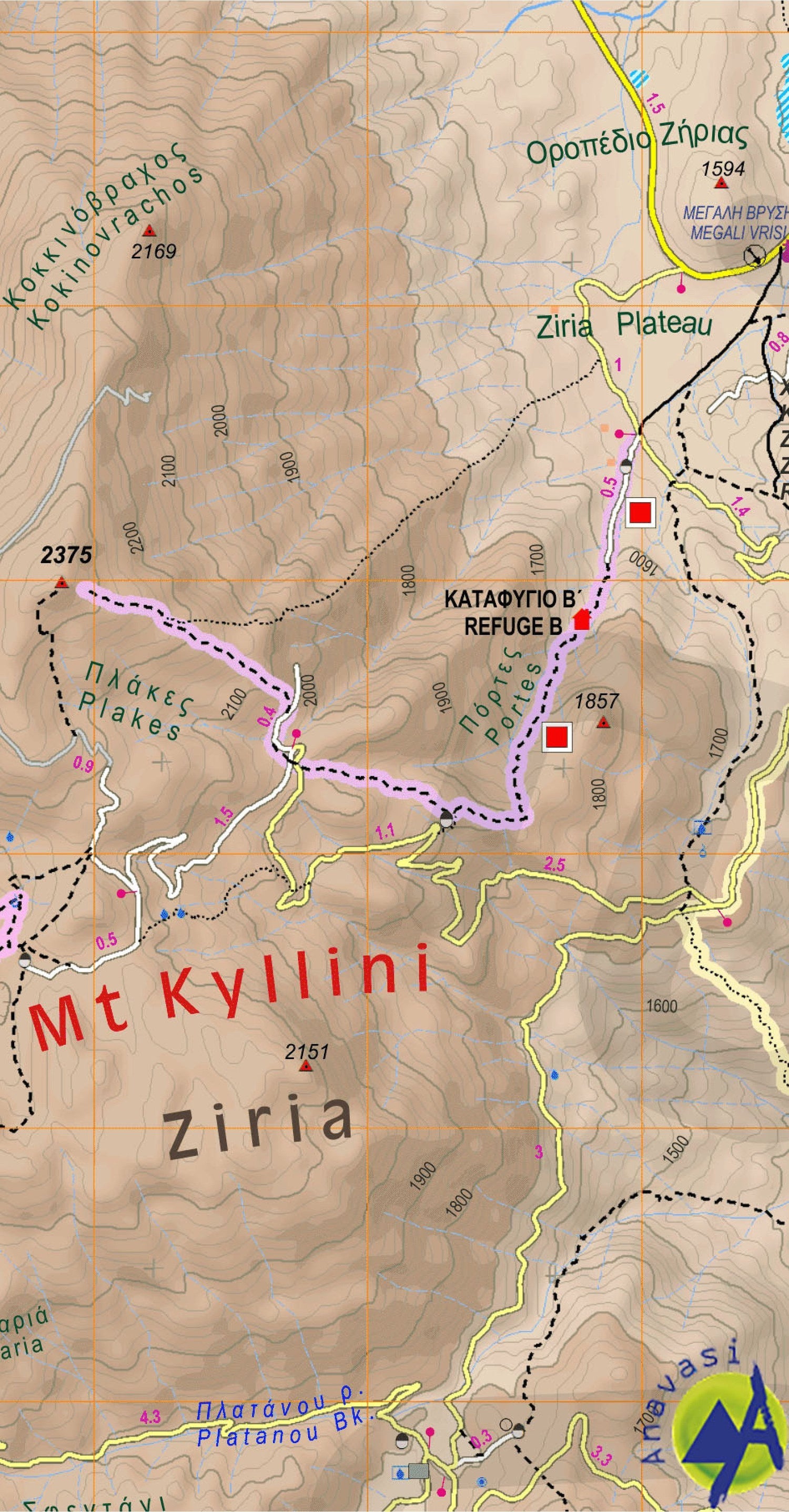 Carte de randonnée n° 8.31 - Mont Kyllini / Ziria (Grèce) | Anavasi carte de randonnée Anavasi
