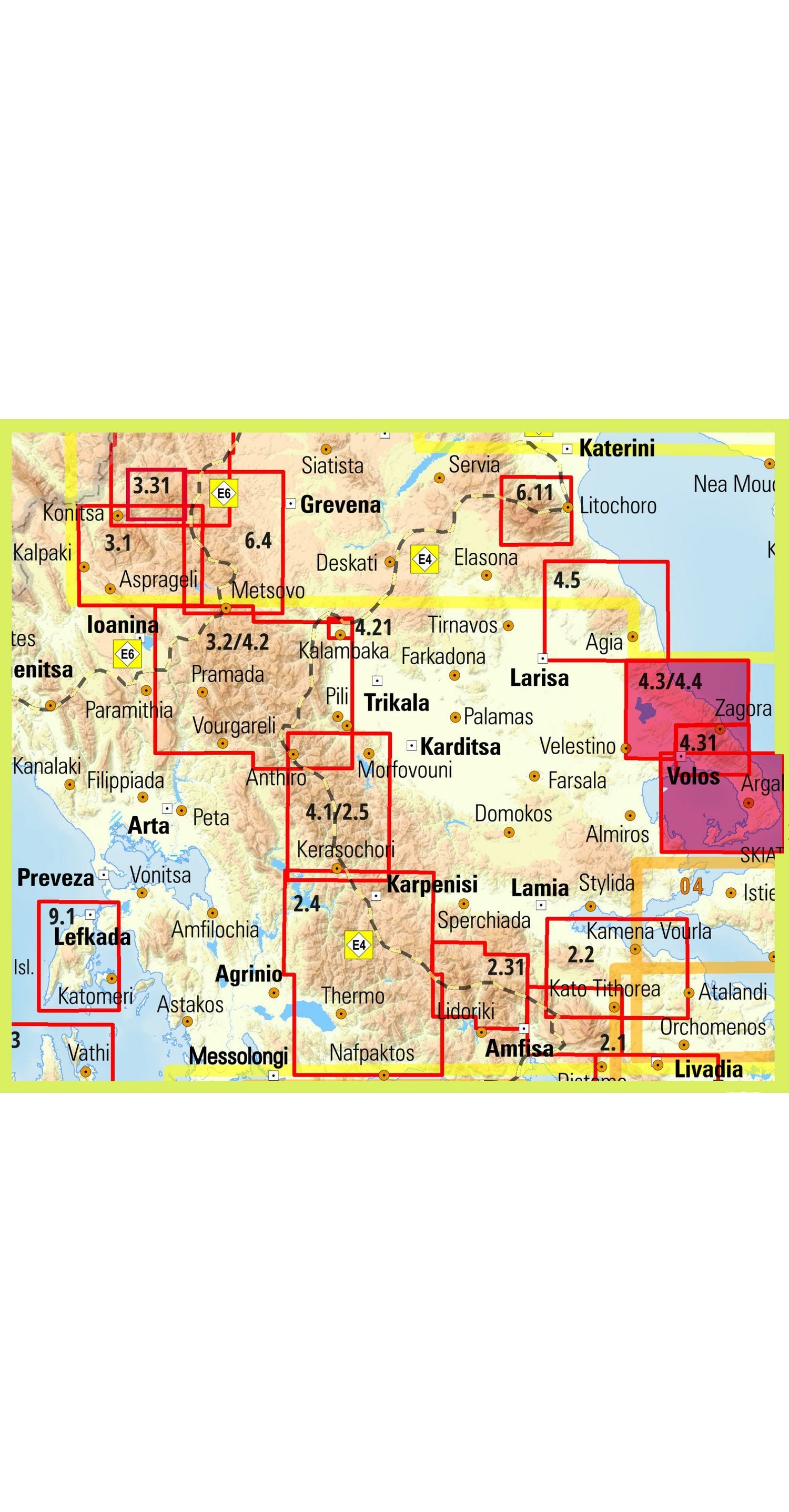 Carte de randonnée n° 4.3 / 4.4 - Mont Pélion, Mont Mavrovouni | Anavasi carte de randonnée Anavasi