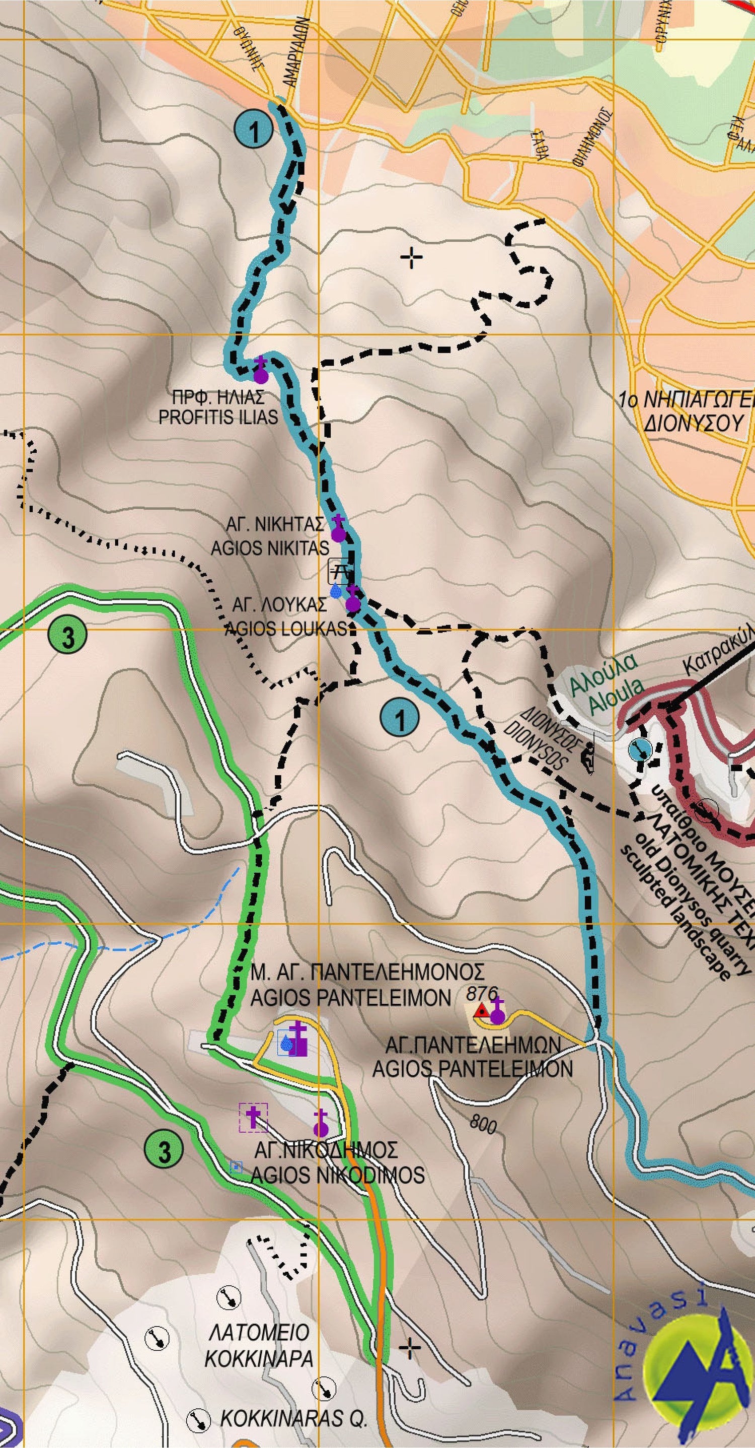 Carte de randonnée n° 1.3 - Mont Penteli (Grèce) | Anavasi carte de randonnée Anavasi