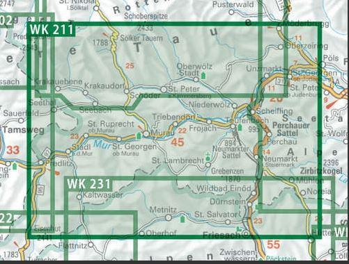 Carte de randonnée - Murau - Scheifling - Grebenzen - Sölkpass (Alpes autrichiennes), n° WK211 | Freytag & Berndt carte de randonnée Freytag & Berndt