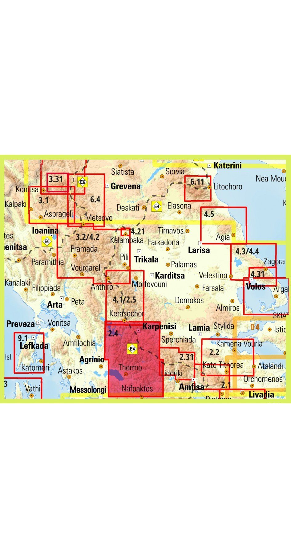 Carte de randonnée n° 2.4 - Nafpaktos, Panaitoliko, Karpenisi (Grèce centrale) | Anavasi carte de randonnée Anavasi