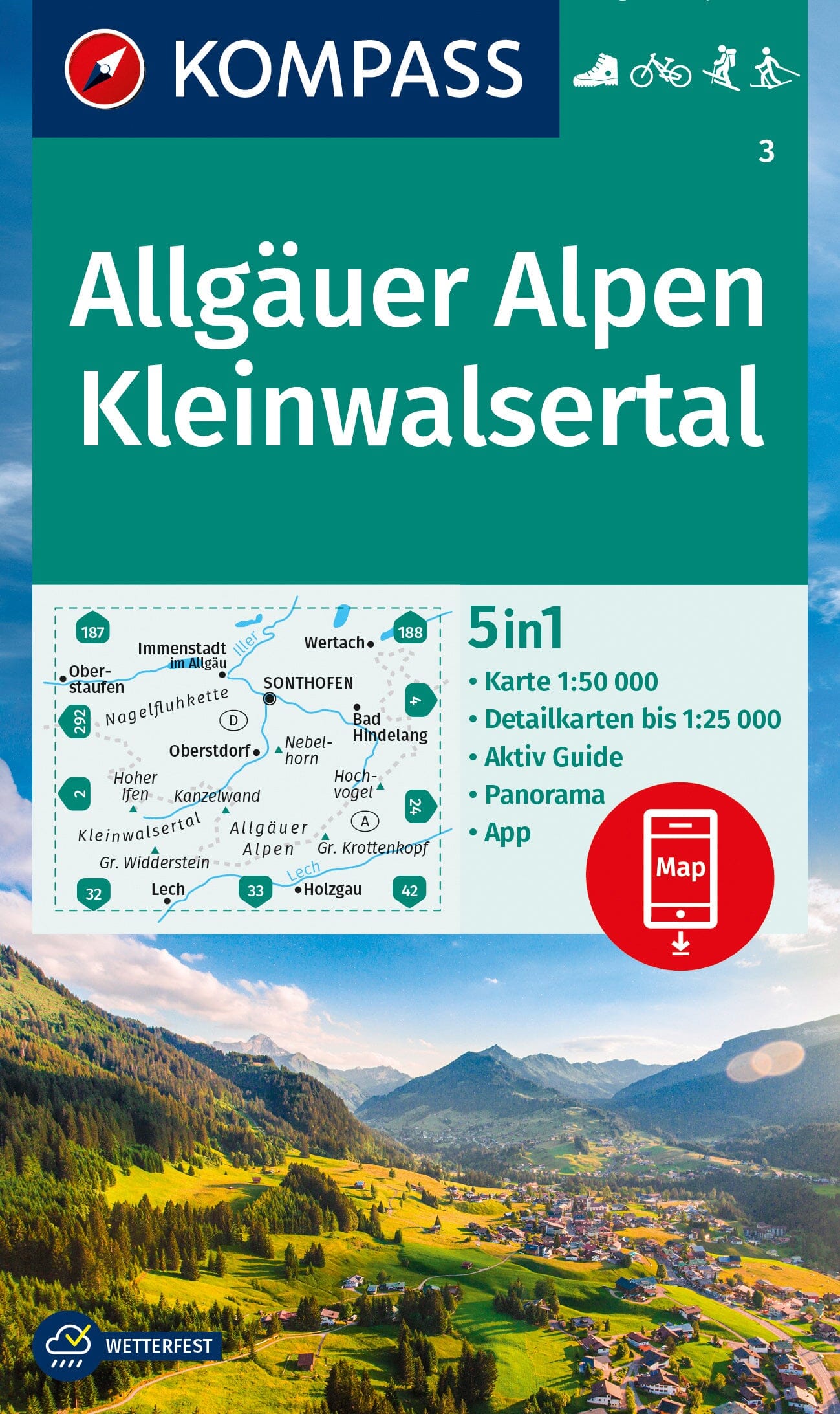 Carte de randonnée n° 003 - Allgäuer Alpen, Kleinwalsertal (Allemagne) | Kompass carte de randonnée Kompass