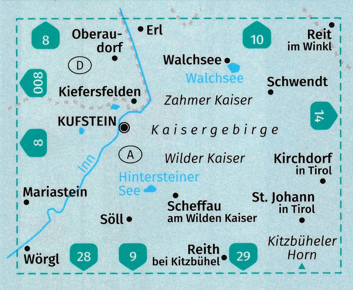 Carte de randonnée n° 009 - Kufstein, Walchsee St. Johann in Tirol + Aktiv Guide (Tyrol, Autriche) | Kompass carte pliée Kompass 