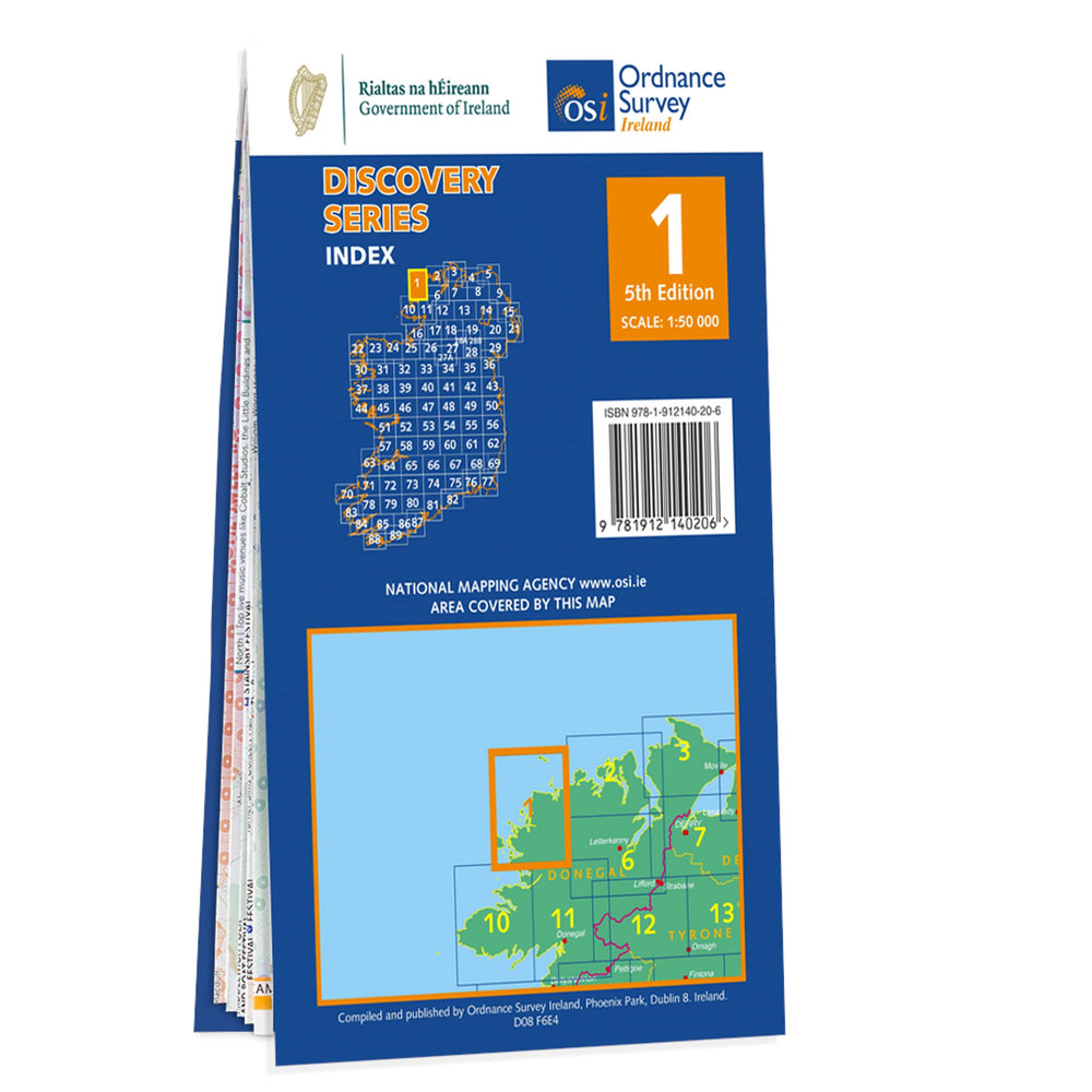 Carte de randonnée n° 01 - Donegal (NW) (Irlande) | Ordnance Survey - série Discovery carte pliée Ordnance Survey Ireland 