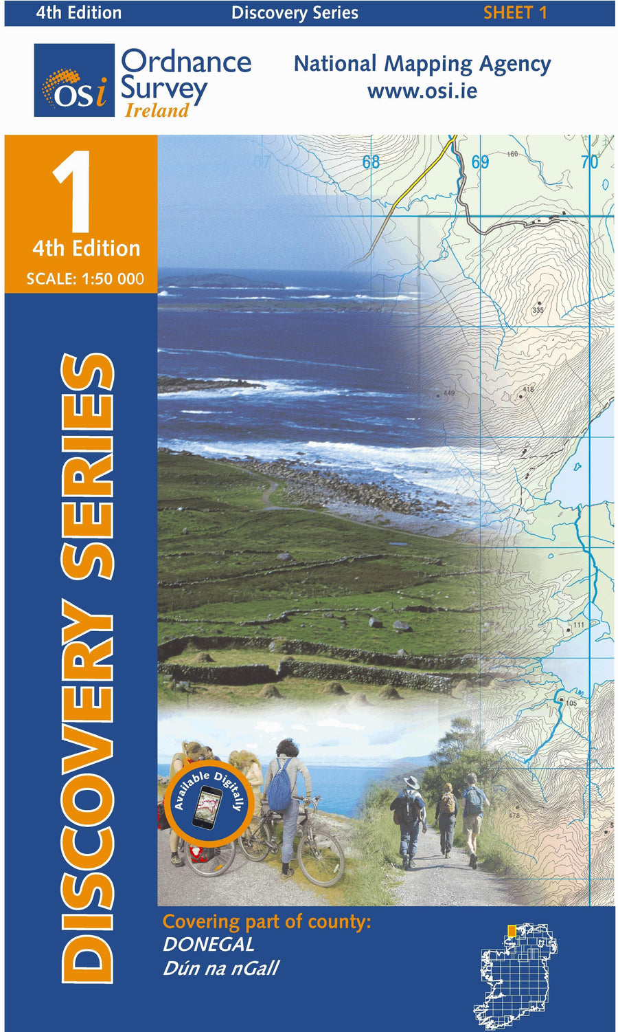 Carte de randonnée n° 01 - Donegal (NW) (Irlande) | Ordnance Survey - série Discovery carte pliée Ordnance Survey Ireland 