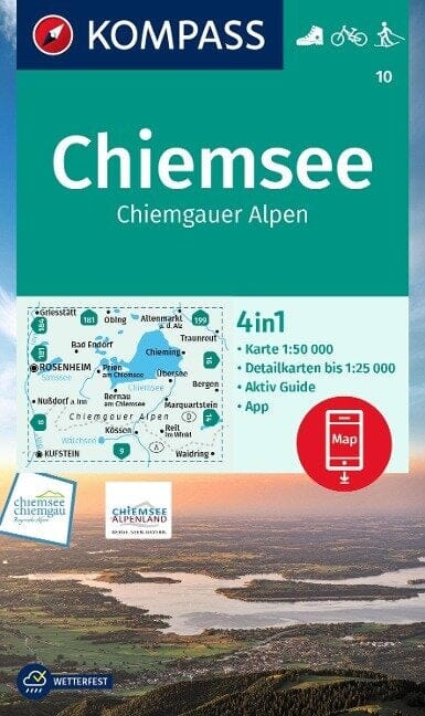 Carte de randonnée n° 010 - Chiemsee, Chiemgauer Alpen (Allemagne) | Kompass carte pliée Kompass 