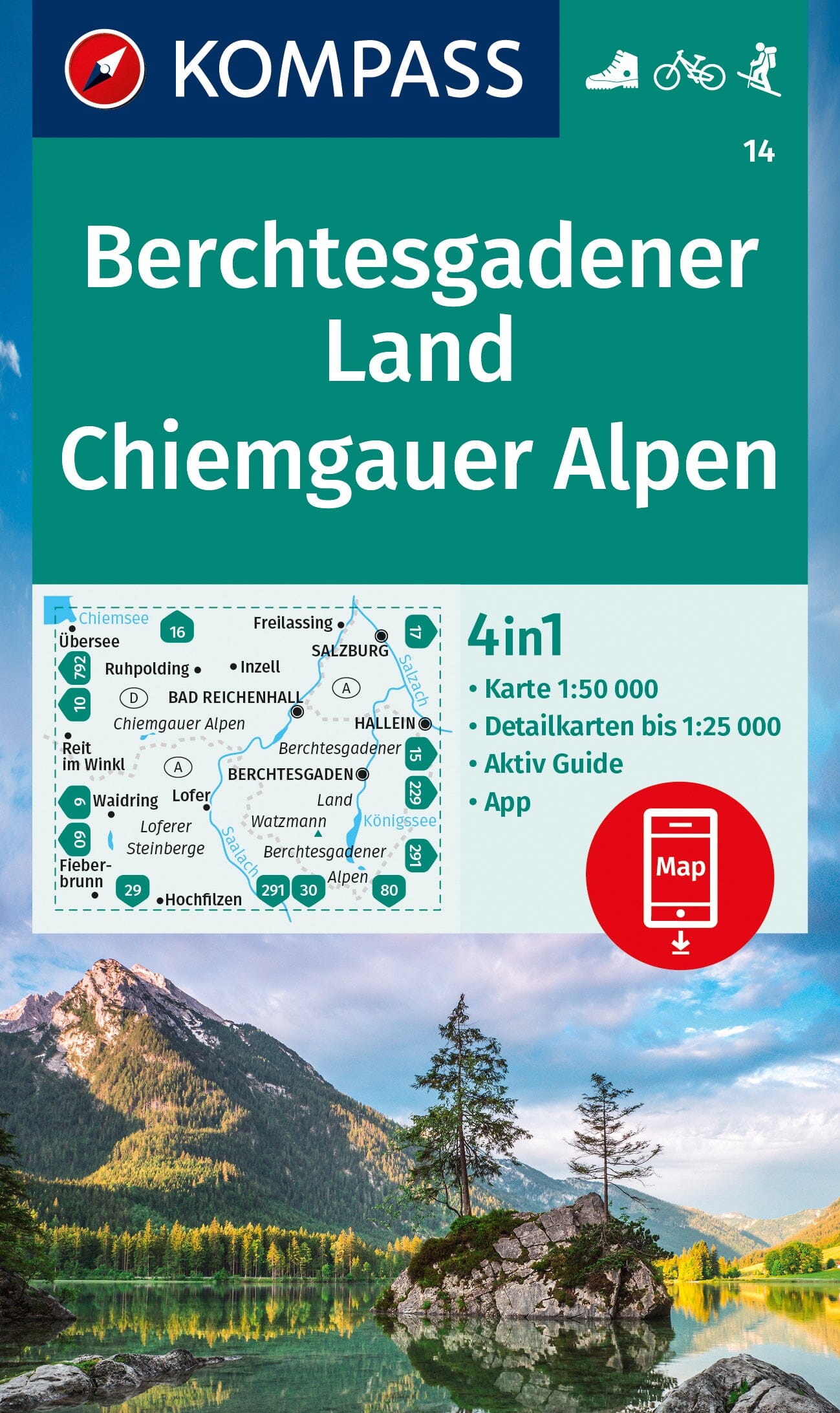 Carte de randonnée n° 014 - Berchtesgadener Land, Chiemgauer Alpen (Allemagne) | Kompass carte de randonnée Kompass