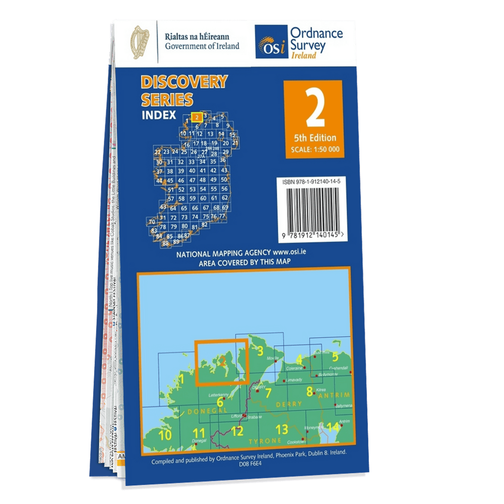 Carte de randonnée n° 02 - Donegal (N Cent) (Irlande) | Ordnance Survey - série Discovery carte pliée Ordnance Survey Ireland 