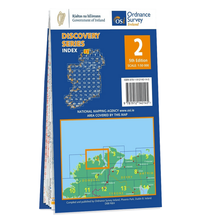 Carte de randonnée n° 02 - Donegal (N Cent) (Irlande) | Ordnance Survey - série Discovery carte pliée Ordnance Survey Ireland 