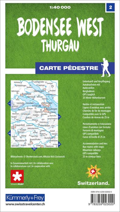 Carte de randonnée n° 02 - Lac de Constance Ouest, Thurgau (Suisse) | Kümmerly & Frey-1/40 000 carte pliée Kümmerly & Frey 