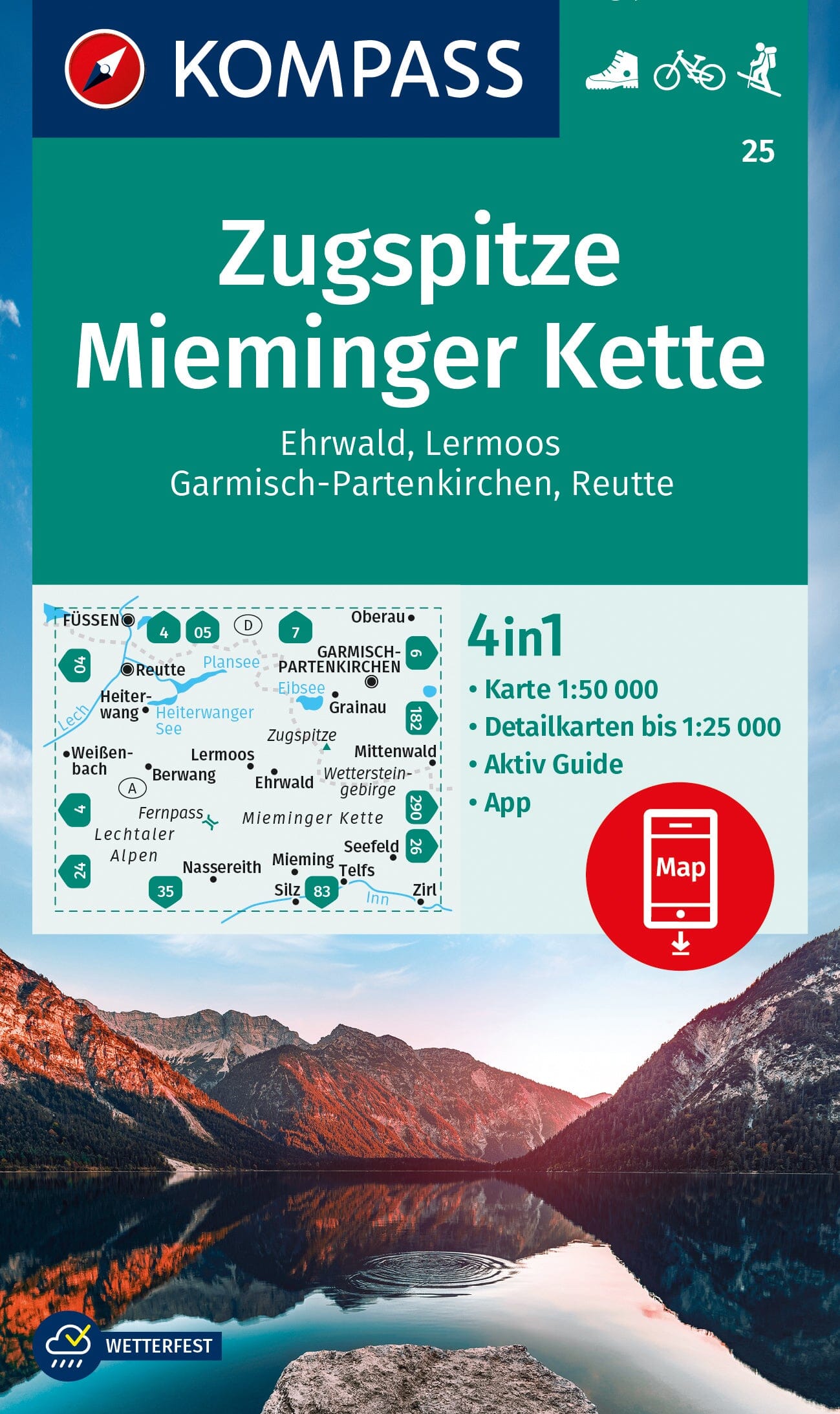 Carte de randonnée n° 025 - Zugspitze Mieminger Kett (Autriche) | Kompass carte de randonnée Kompass