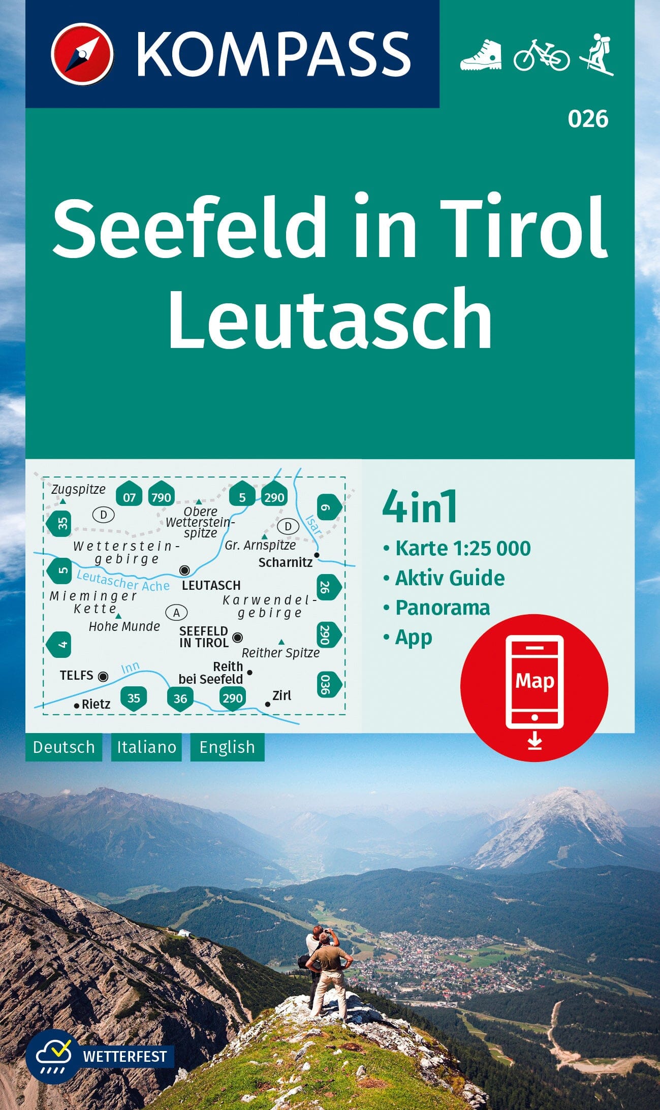 Carte de randonnée n° 026 - Seefeld in Tirol, Leutasch (Tyrol, Autriche) | Kompass carte de randonnée Kompass