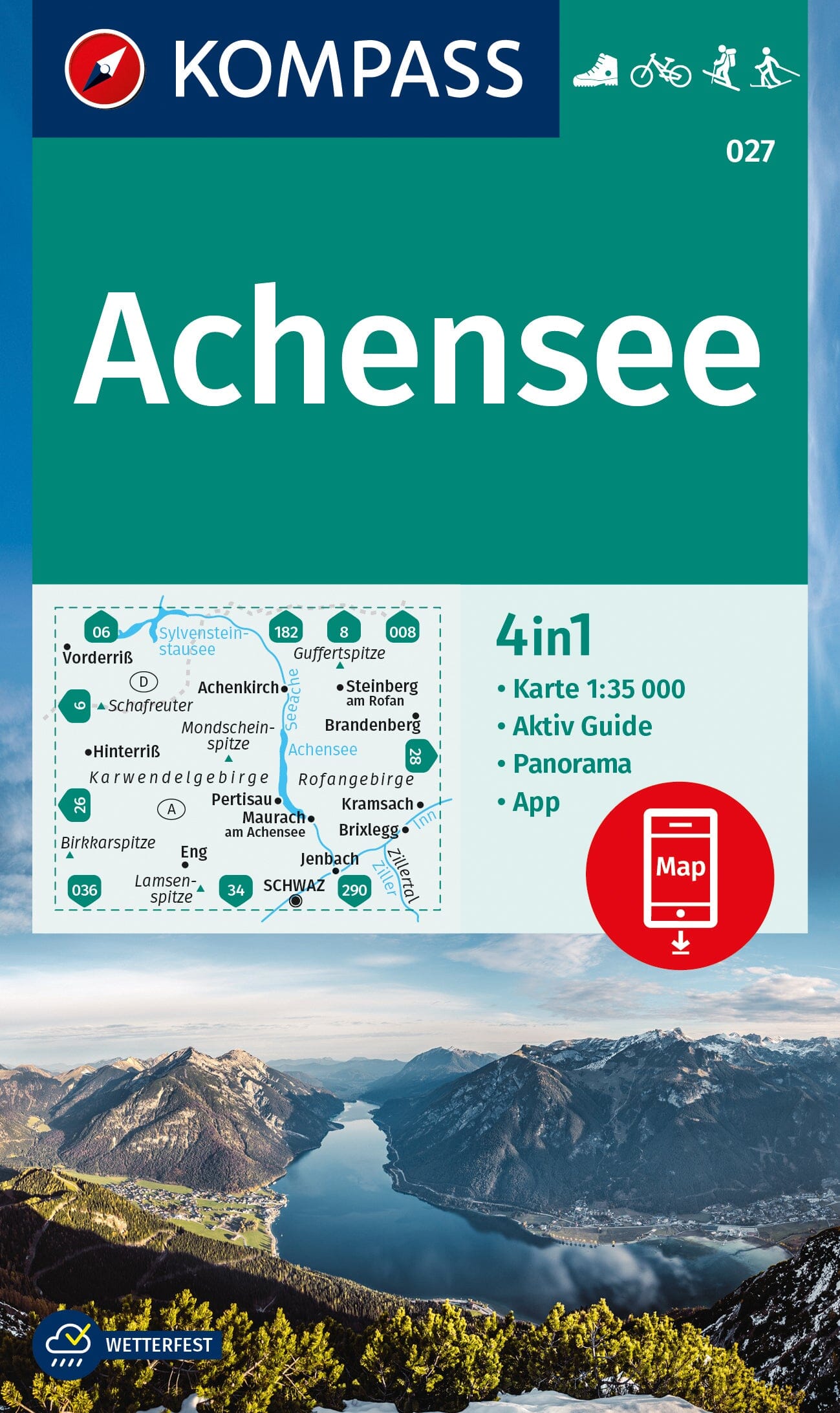 Carte de randonnée n° 027 - Lac Achen + Guide (Tyrol, Autriche) | Kompass carte de randonnée Kompass