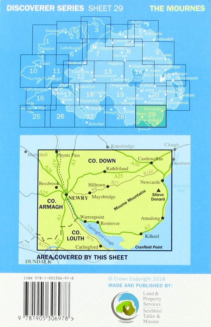 Carte de randonnée n° 029 - The Mournes (Irlande du Nord) | Ordnance Survey - Discoverer carte pliée Ordnance Survey 