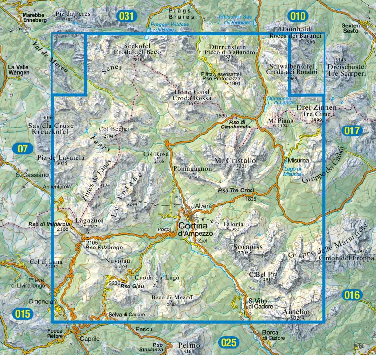 Carte de randonnée n° 03 - Cortina d'Ampezzo (Dolomites, Italie) | Tabacco carte de randonnée Tabacco