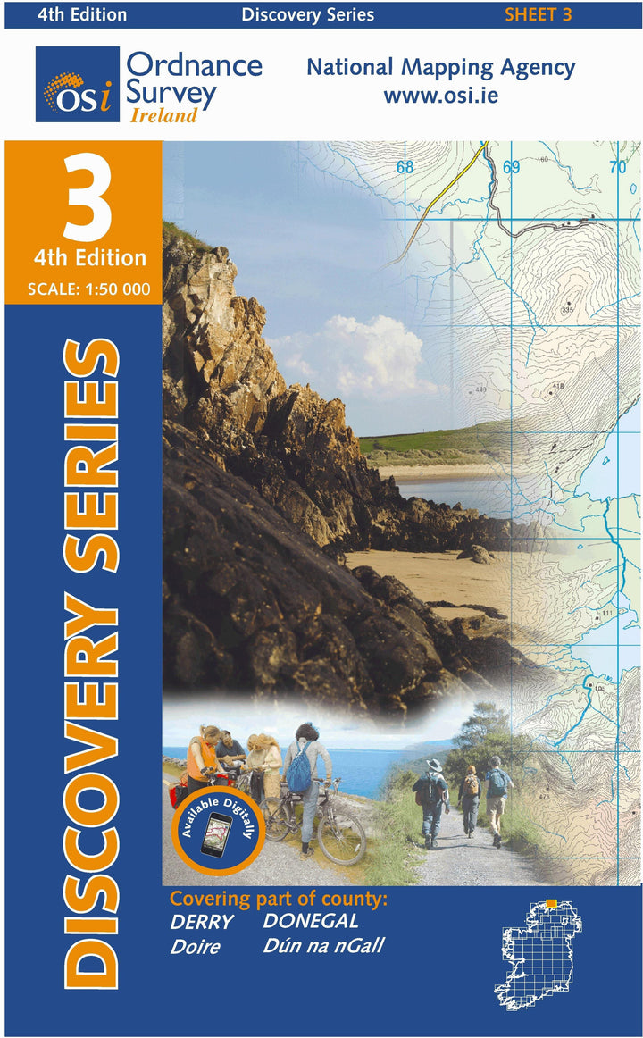 Carte de randonnée n° 03 - Donegal (NE), Derry (Irlande) | Ordnance Survey - série Discovery carte pliée Ordnance Survey Ireland 