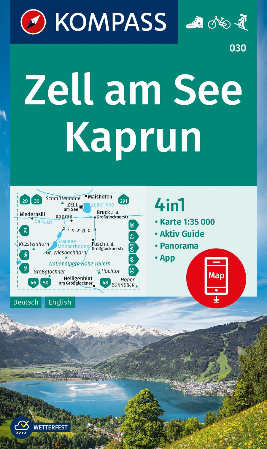 Carte de randonnée n° 030 - Zell am See, Kaprun + Guide (Autriche) | Kompass carte pliée Kompass 