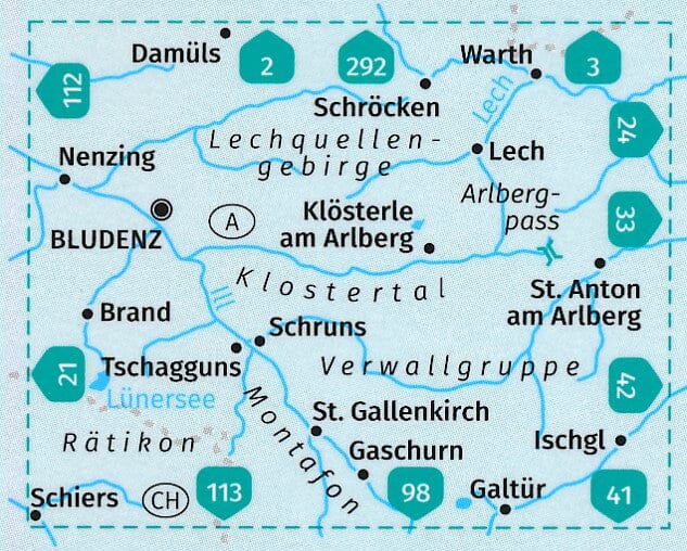 Carte de randonnée n° 032 - Bludenz, Schruns-Klostertal + Aktiv Guide (Autriche) | Kompass carte de randonnée Kompass