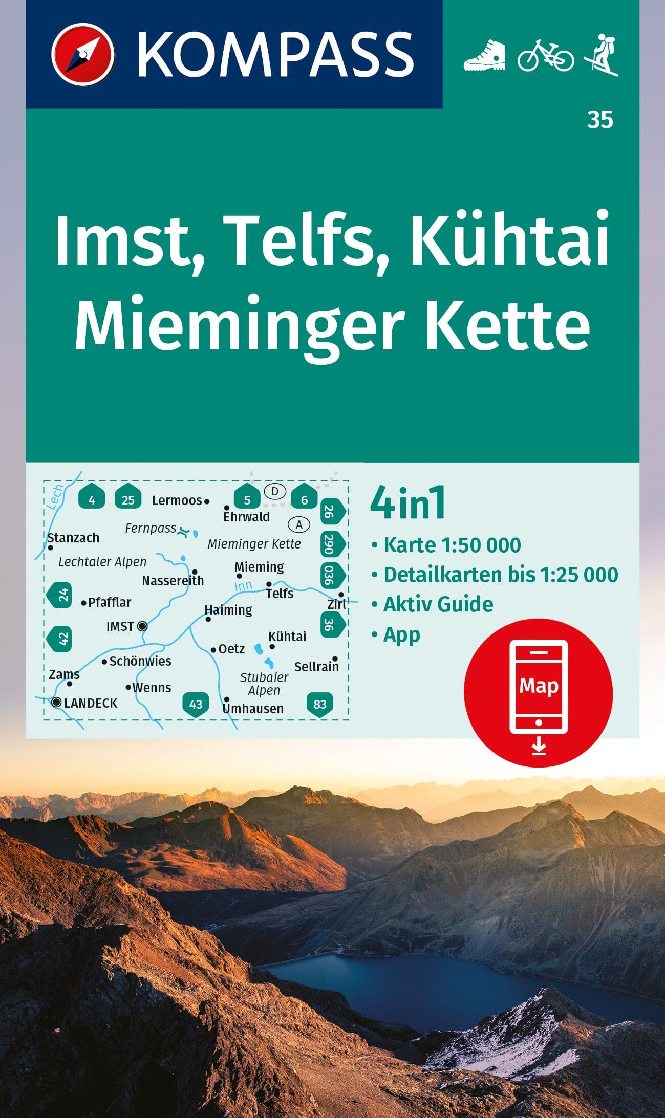 Carte de randonnée n° 035 - Imst, Telfs, Kühta, Mieminger Kette (Autriche) | Kompass carte de randonnée Kompass