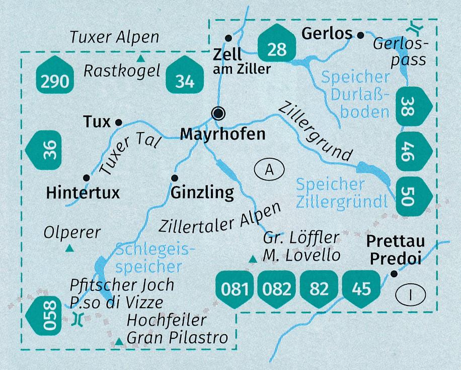 Carte de randonnée n° 037 - Mayerhofen, Tuxer, Tal-Zillergrund (Tyrol, Autriche) | Kompass carte de randonnée Kompass