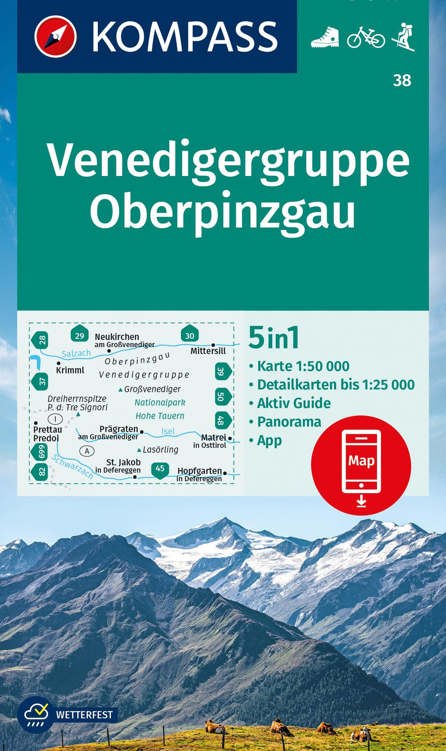 Carte de randonnée n° 038 - Venedigergruppe, Oberpinzgau (Autriche) | Kompass carte pliée Kompass 
