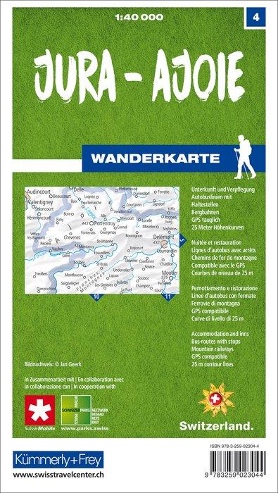 Carte de randonnée n° 04 - Jura, Ajoie (Suisse) | Kümmerly & Frey-1/40 000 carte pliée Kümmerly & Frey 