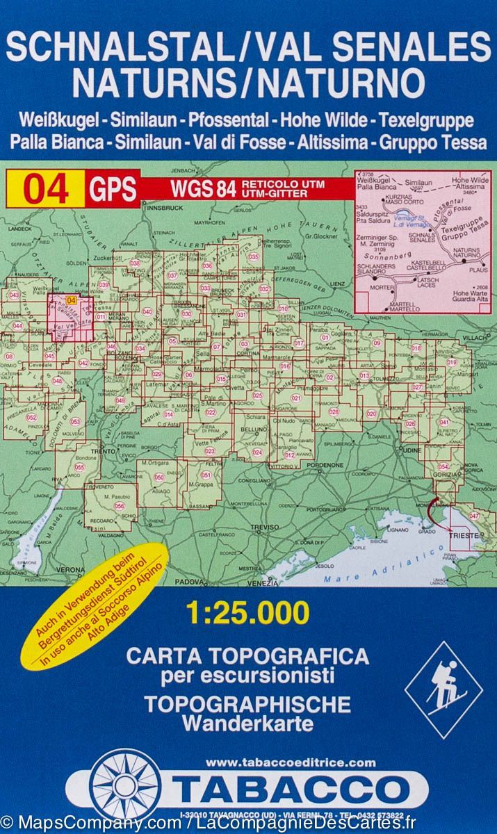 Carte de randonnée n° 04 - Val Senales & Naturno (Alpes, Italie) | Tabacco carte pliée Tabacco 
