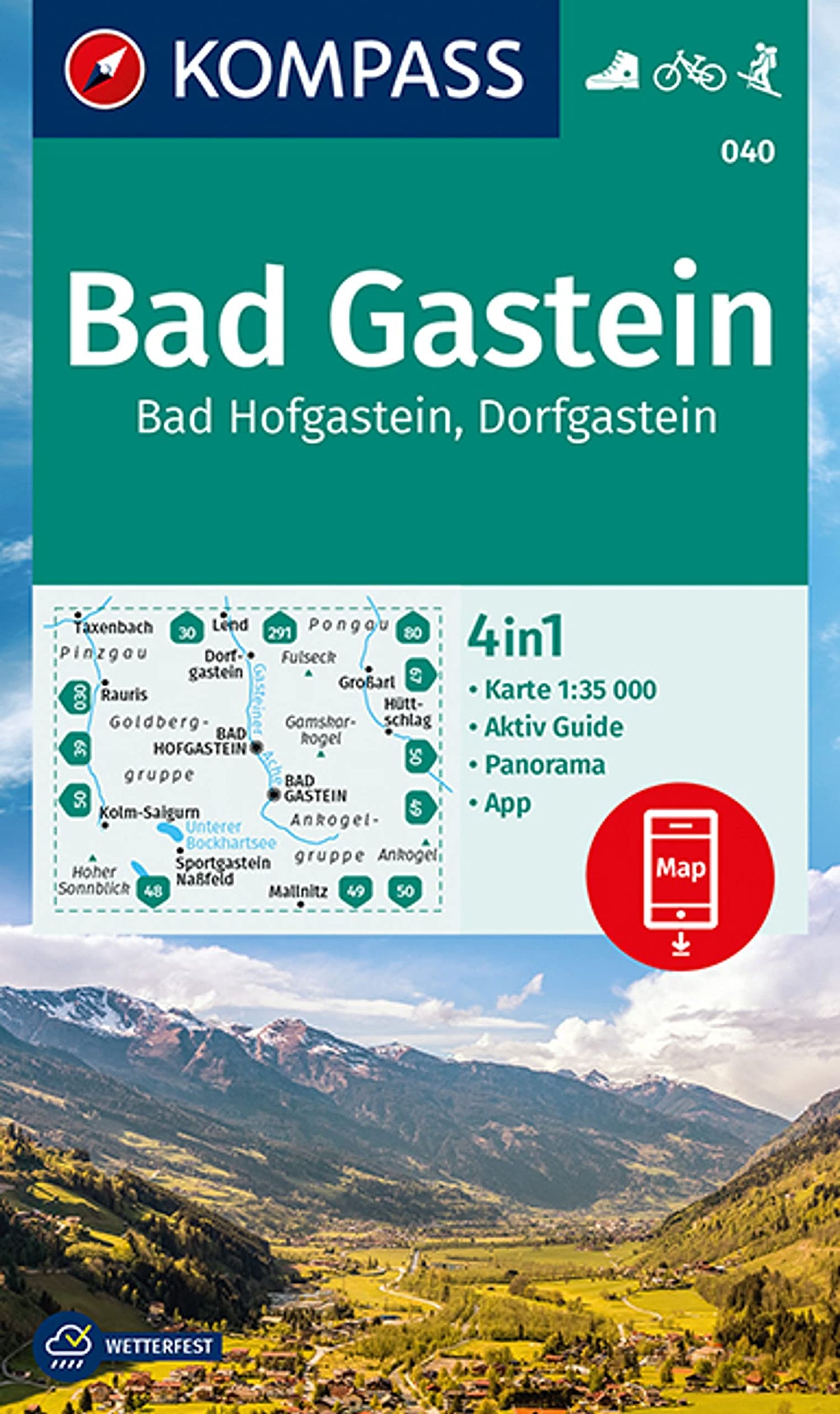 Carte de randonnée n° 040 - Bad Gastein, Bad Hofgastein, Dorfgastein (Autriche) | Kompass carte de randonnée Kompass