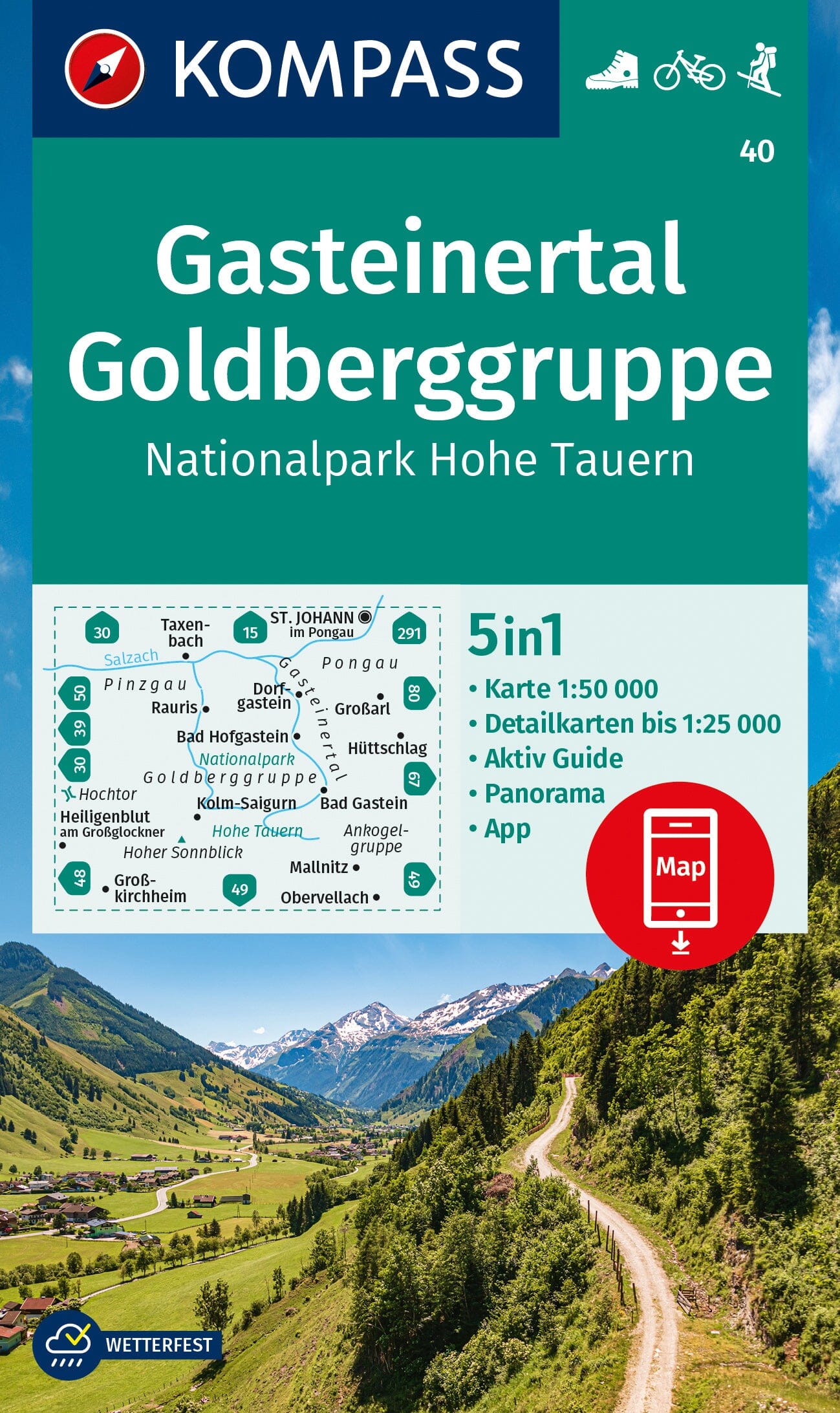 Carte de randonnée n° 040 - Gasteiner Tal, Goldberggruppe (Autriche) | Kompass carte de randonnée Kompass