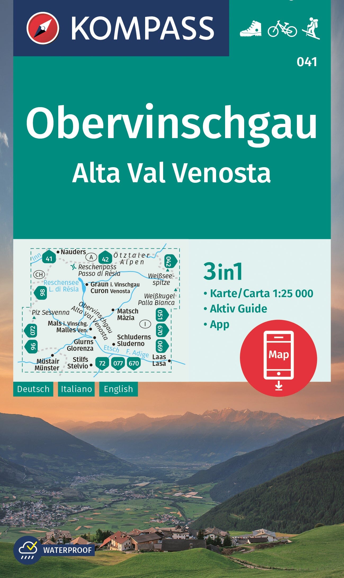 Carte de randonnée n° 041 - Obervinschgau / Alta Val Venosta (Sud-Tyrol) | Kompass carte de randonnée Kompass