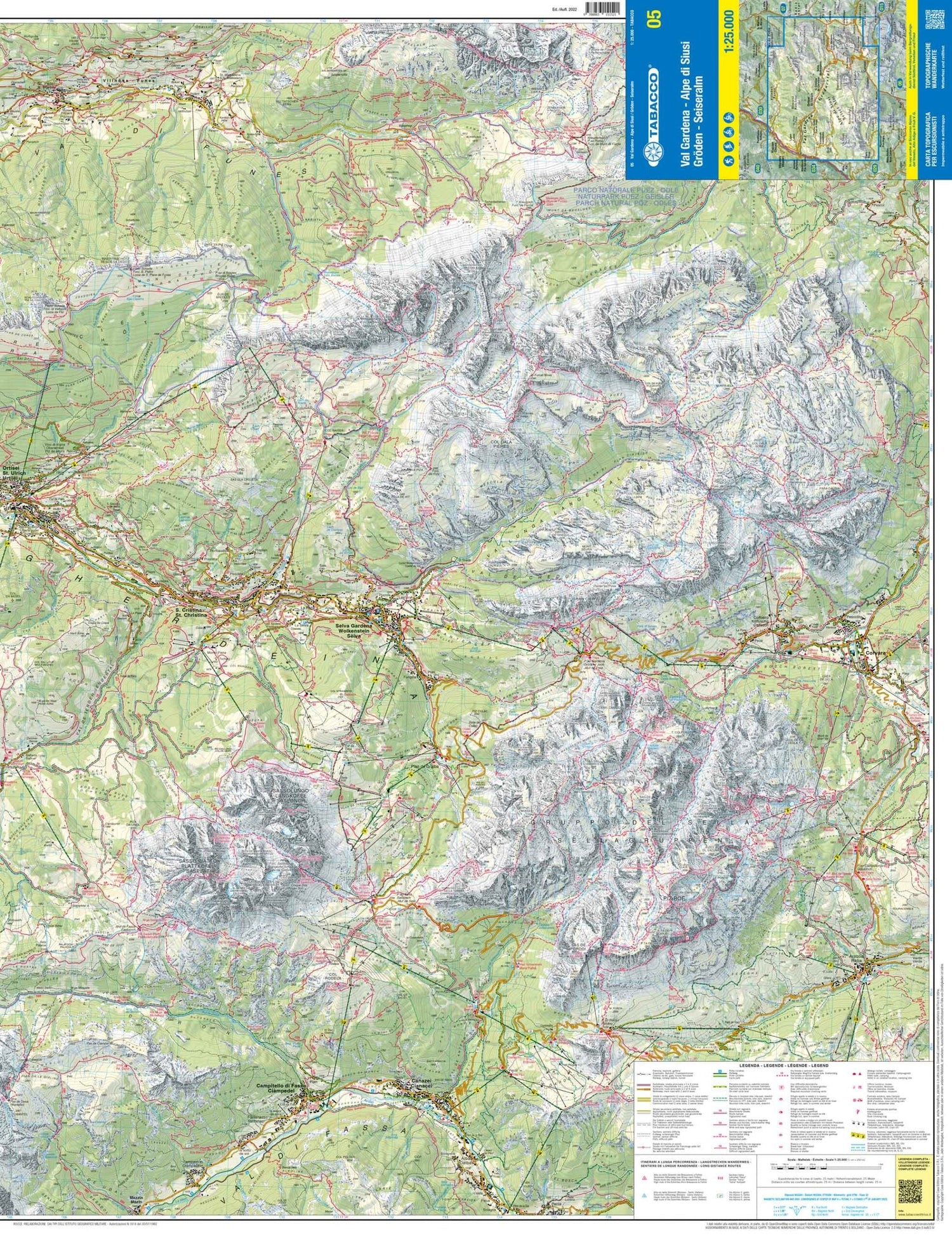 Carte de randonnée n° 05 - Val Gardena et Alpe di Siusi (Alpes, Italie) | Tabacco carte de randonnée Tabacco