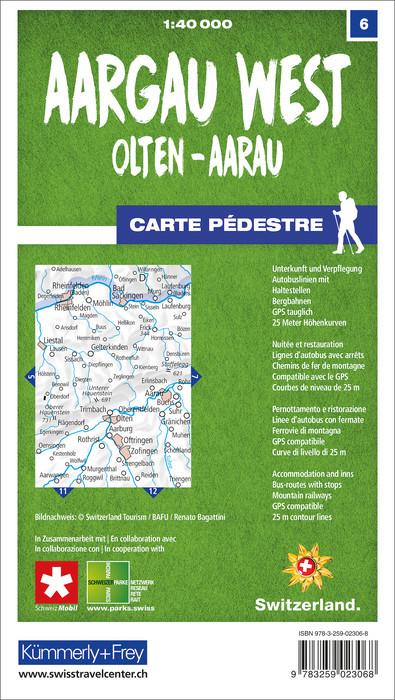 Carte de randonnée n° 06 - Aargau West, Olten, Aara (Suisse) | Kümmerly & Frey-1/40 000 carte pliée Kümmerly & Frey 