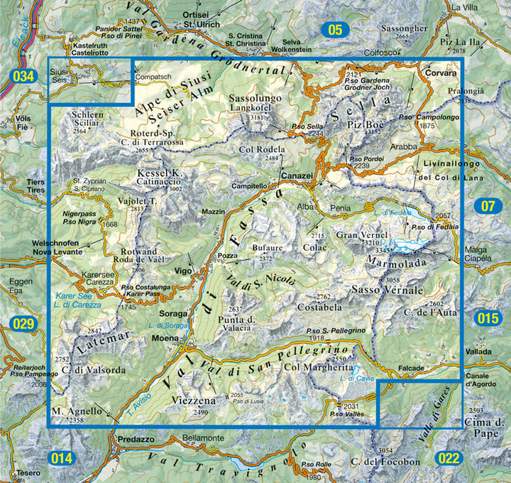 Carte de randonnée n° 06 - Val di Fassa (Dolomites, Italie) | Tabacco carte pliée Tabacco 