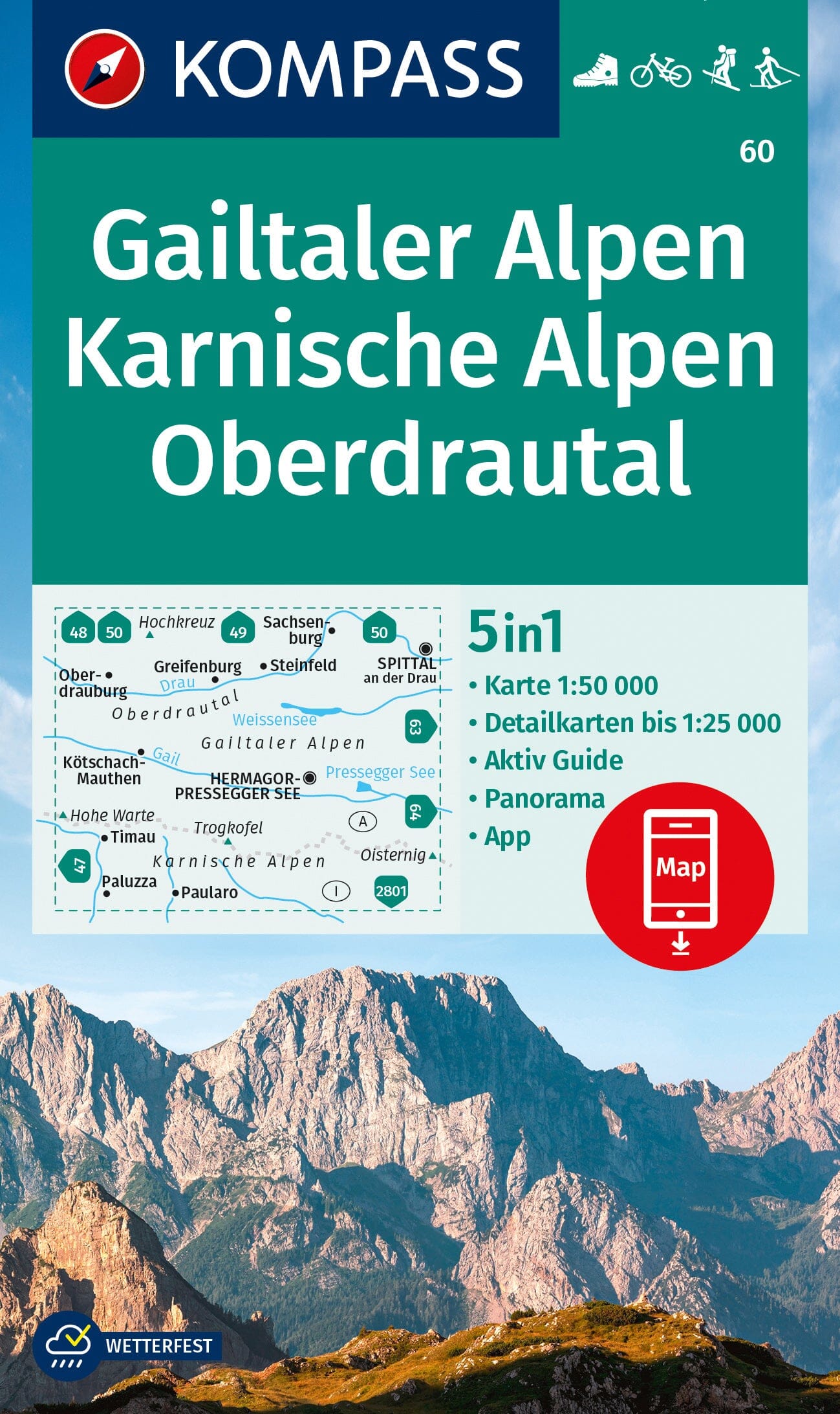 Carte de randonnée n° 060 - Gailtaler Alpen, Karnische Alpen, Oberdrautal (Autriche) | Kompass carte de randonnée Kompass
