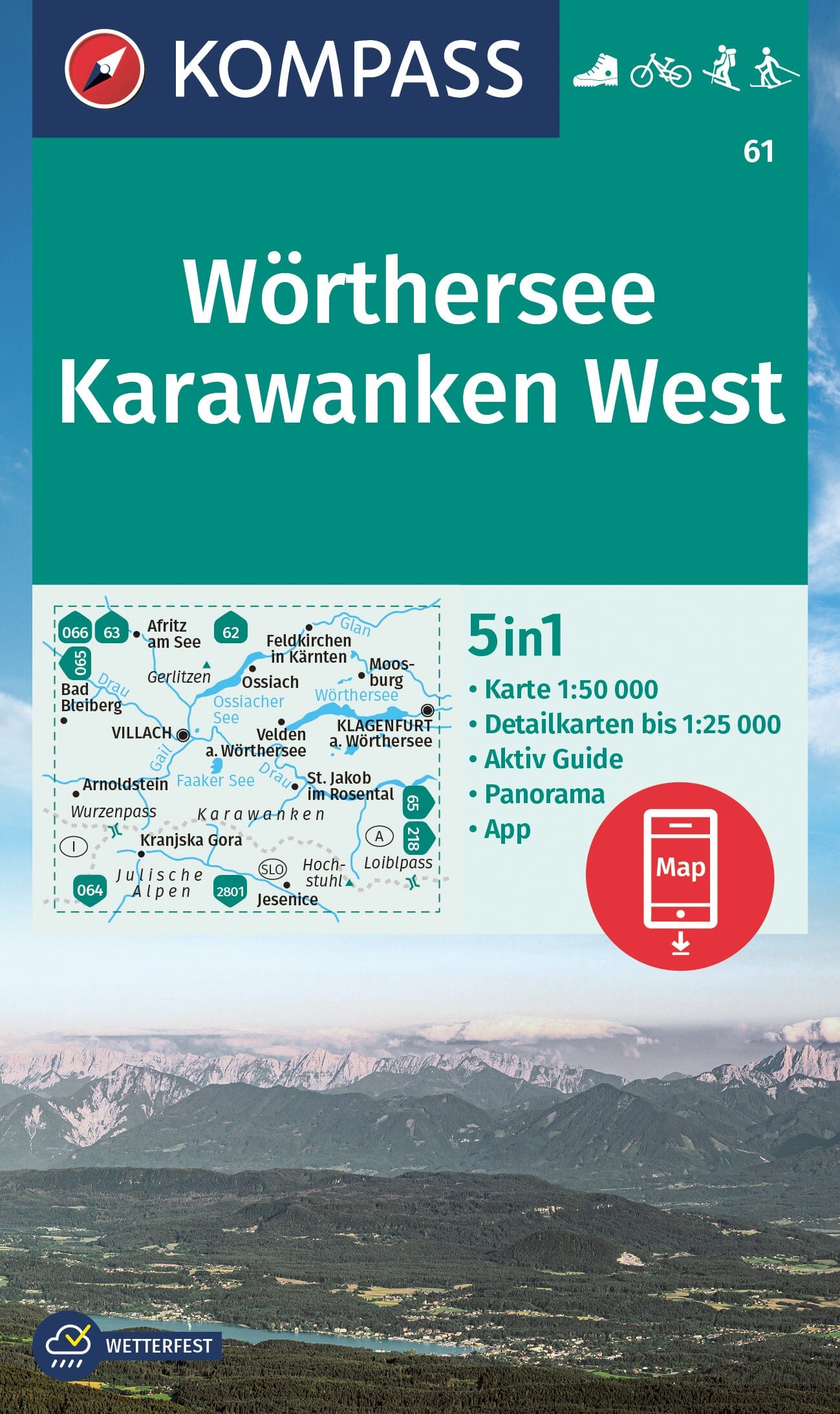 Carte de randonnée n° 061 - Wörthersee, Karwanken Ouest (Autriche) | Kompass carte de randonnée Kompass