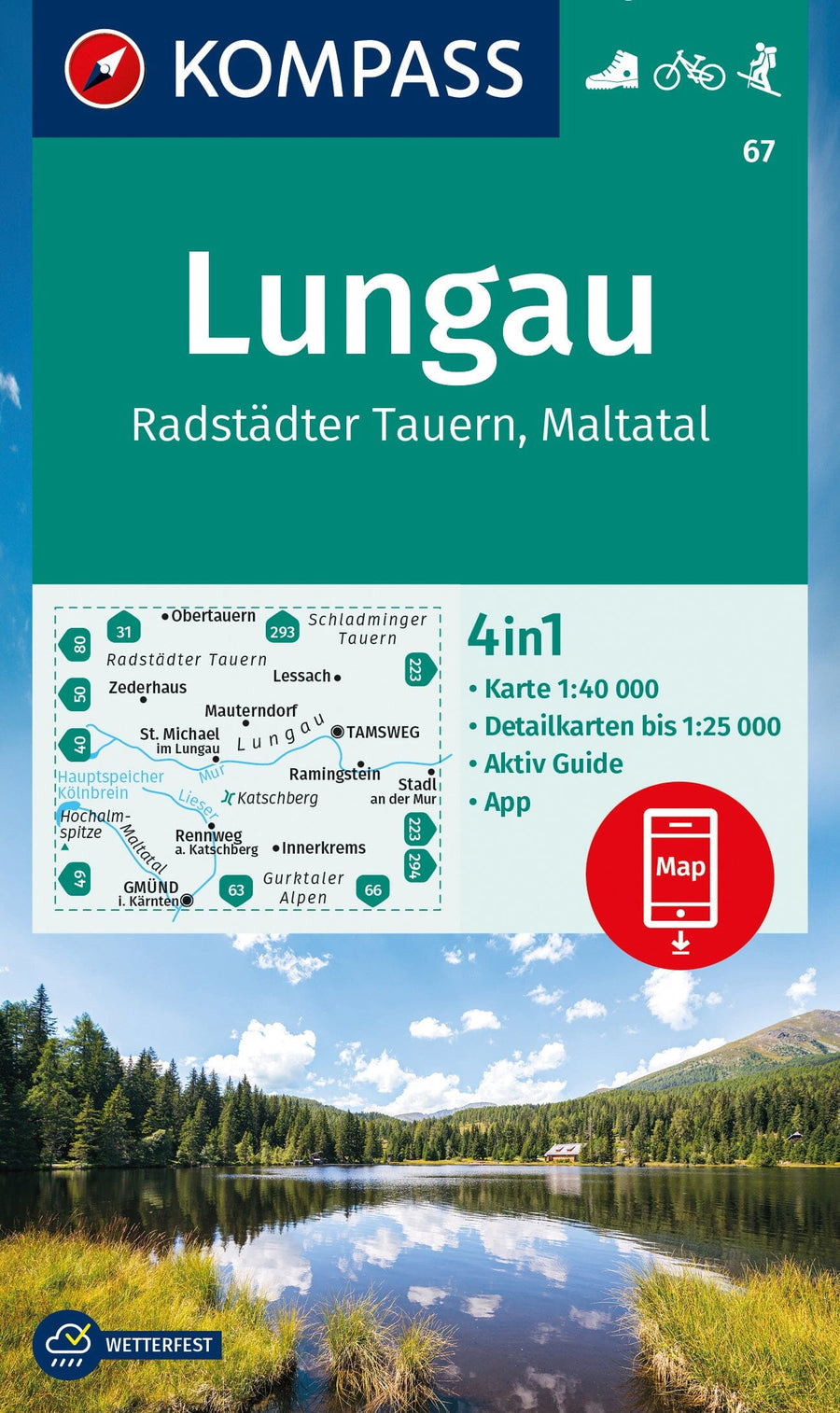 Carte de randonnée n° 067 - Lungau, Radstädter Tauern +Guide (Tyrol, Autriche) | Kompass carte pliée Kompass 