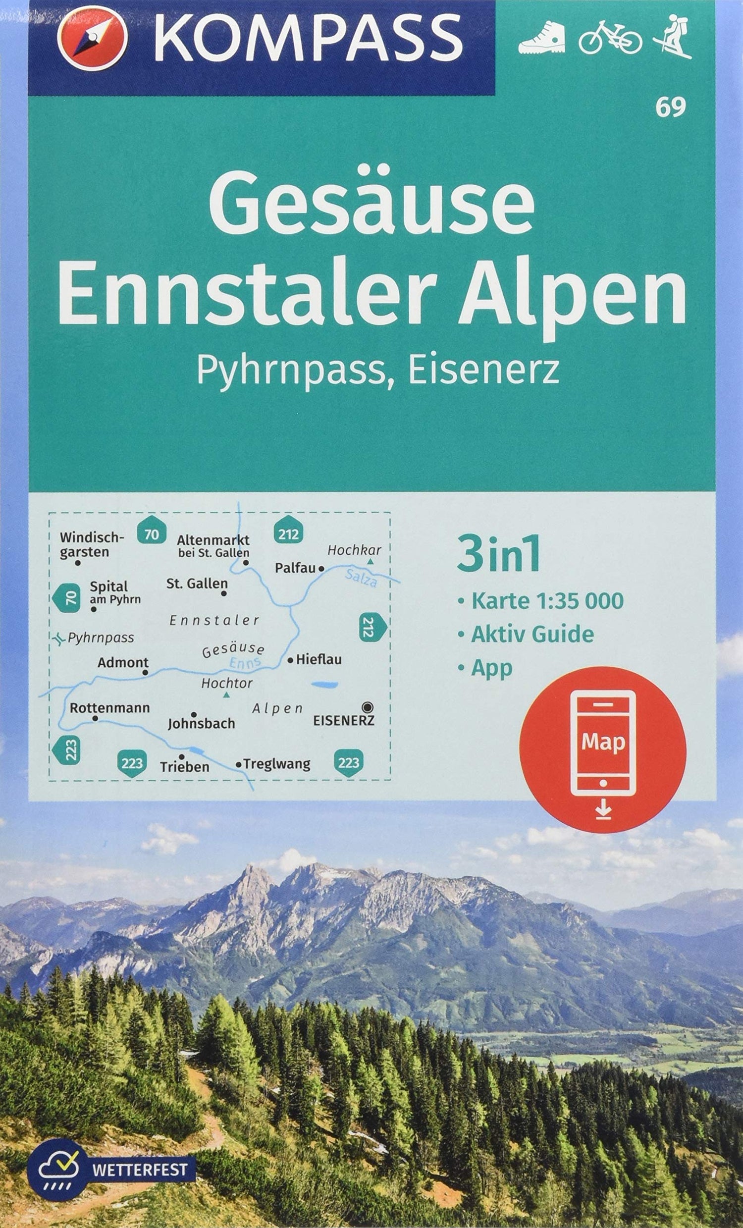 Carte de randonnée n° 069 - Gesäuse, Ennstaler Alpen, Pyhrnpass, Eisenerz (Autriche) | Kompass carte de randonnée Kompass