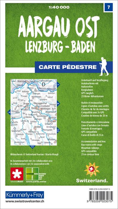 Carte de randonnée n° 07 - Aargau Ost, Lenzburg, Baden (Suisse) | Kümmerly & Frey-1/40 000 carte de randonnée Kümmerly & Frey