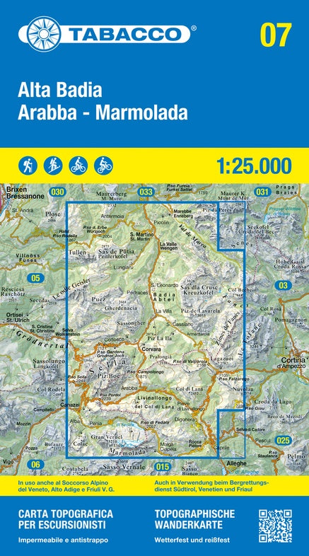 Carte de randonnée n° 07 - Alta Badia, Arabba et Marmolada (Alpes, Italie) | Tabacco carte pliée Tabacco 