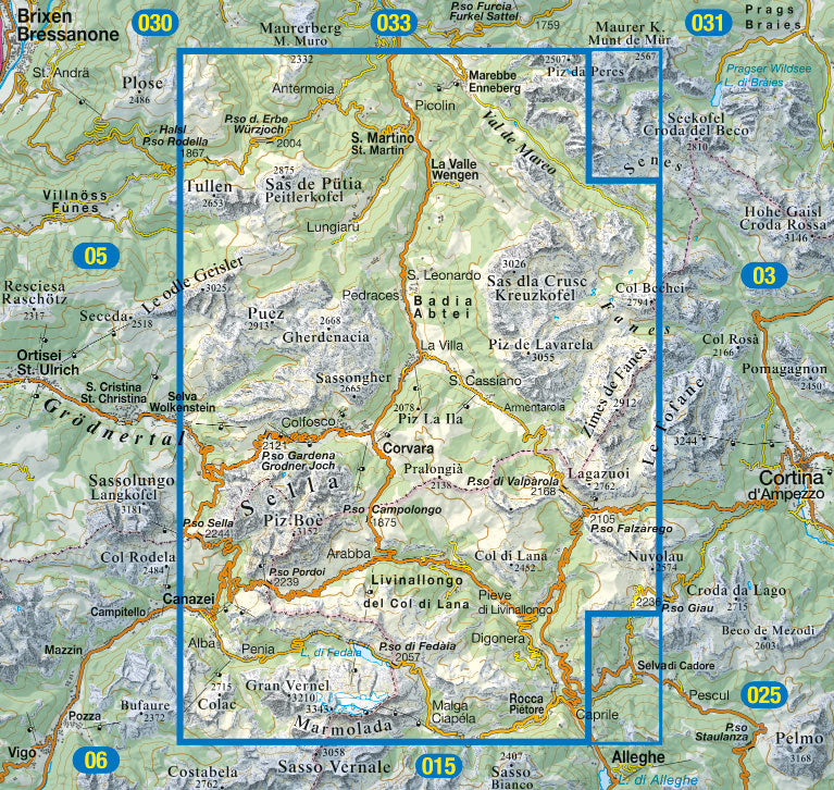 Carte de randonnée n° 07 - Alta Badia, Arabba et Marmolada (Alpes, Italie) | Tabacco carte de randonnée Tabacco