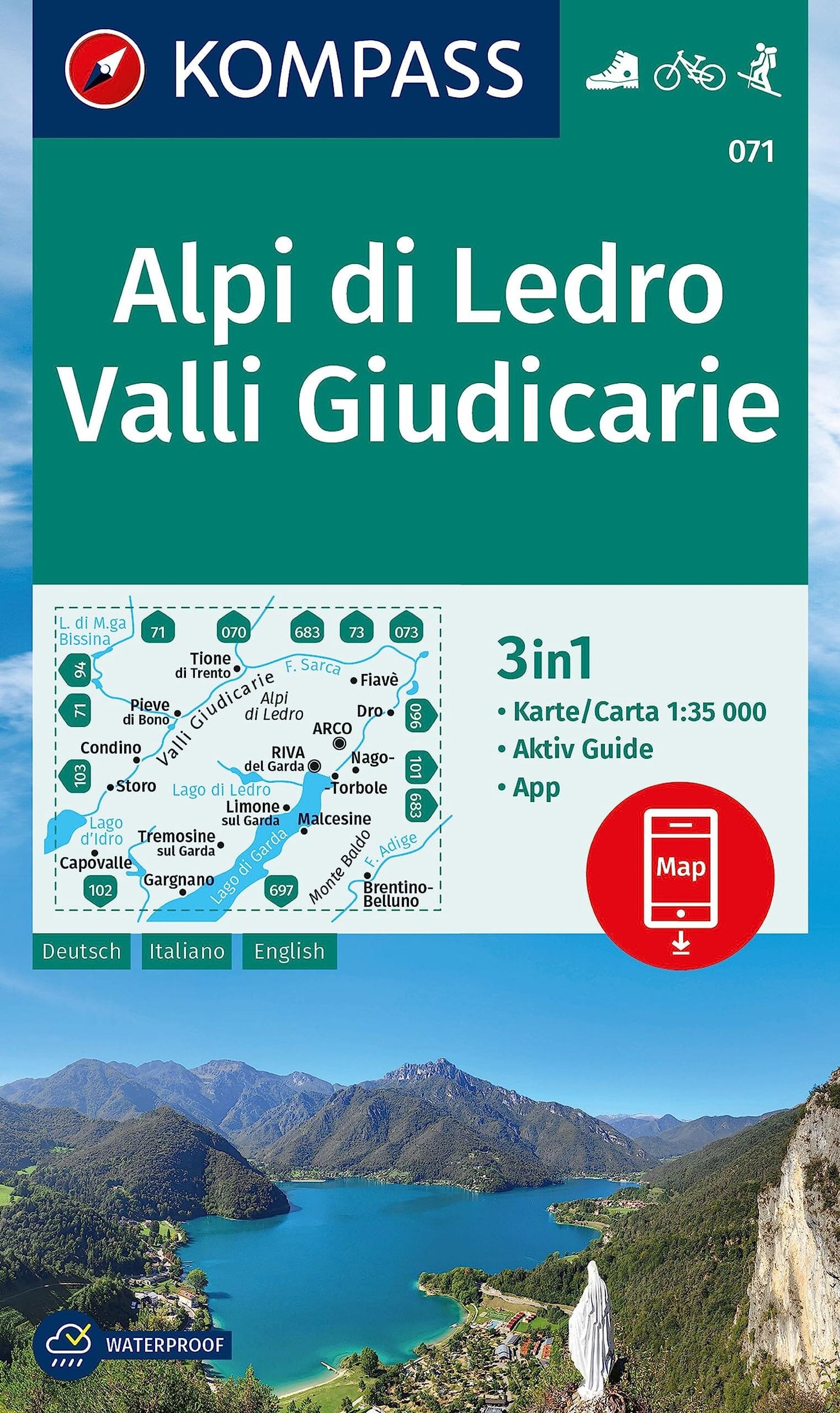 Carte de randonnée n° 071 - Alpi di Ledro, Valli Giudicarie + Aktiv Guide (Italie) | Kompass carte de randonnée Kompass