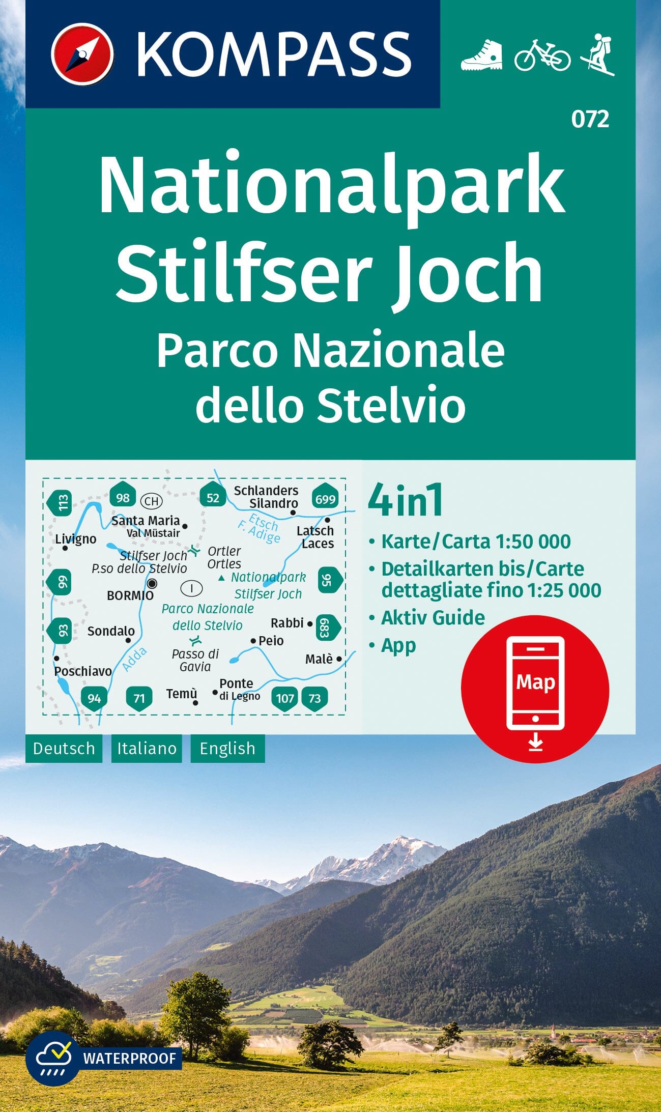 Carte de randonnée n° 072 - Parc national du Stelvio (Italie) | Kompass carte de randonnée Kompass