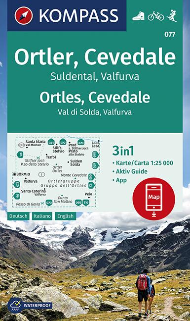 Carte de randonnée n° 077 - Ortles, Cevedale, Suldental, Valfurva (Italie) | Kompass carte pliée Kompass 