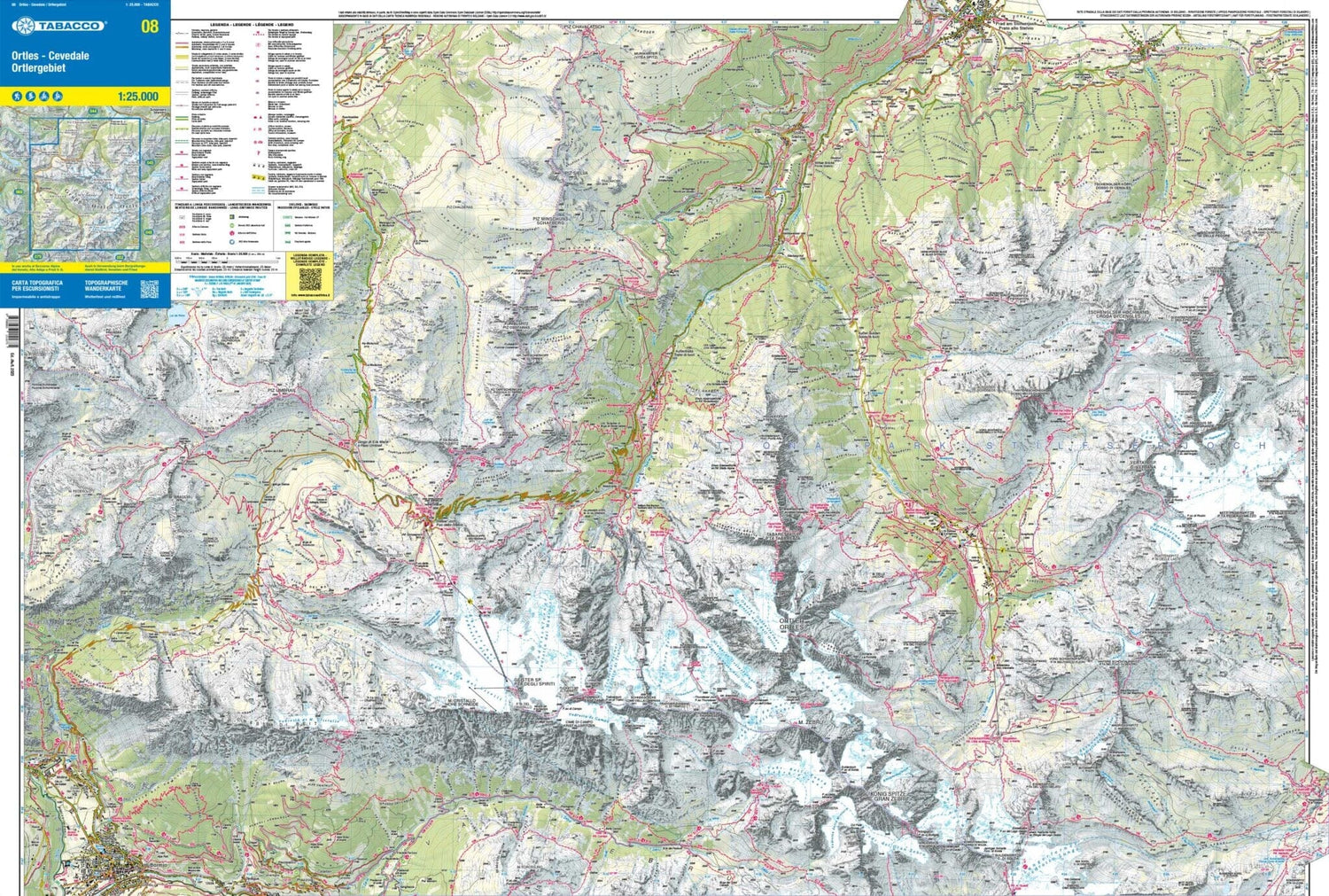 Carte de randonnée n° 08 - Ortles et Cevedale (Alpes, Italie) | Tabacco carte de randonnée Tabacco
