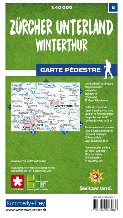 Carte de randonnée n° 08 - Zürcher Unterland, Winterthur (Suisse) | Kümmerly & Frey-1/40 000 carte pliée Kümmerly & Frey 