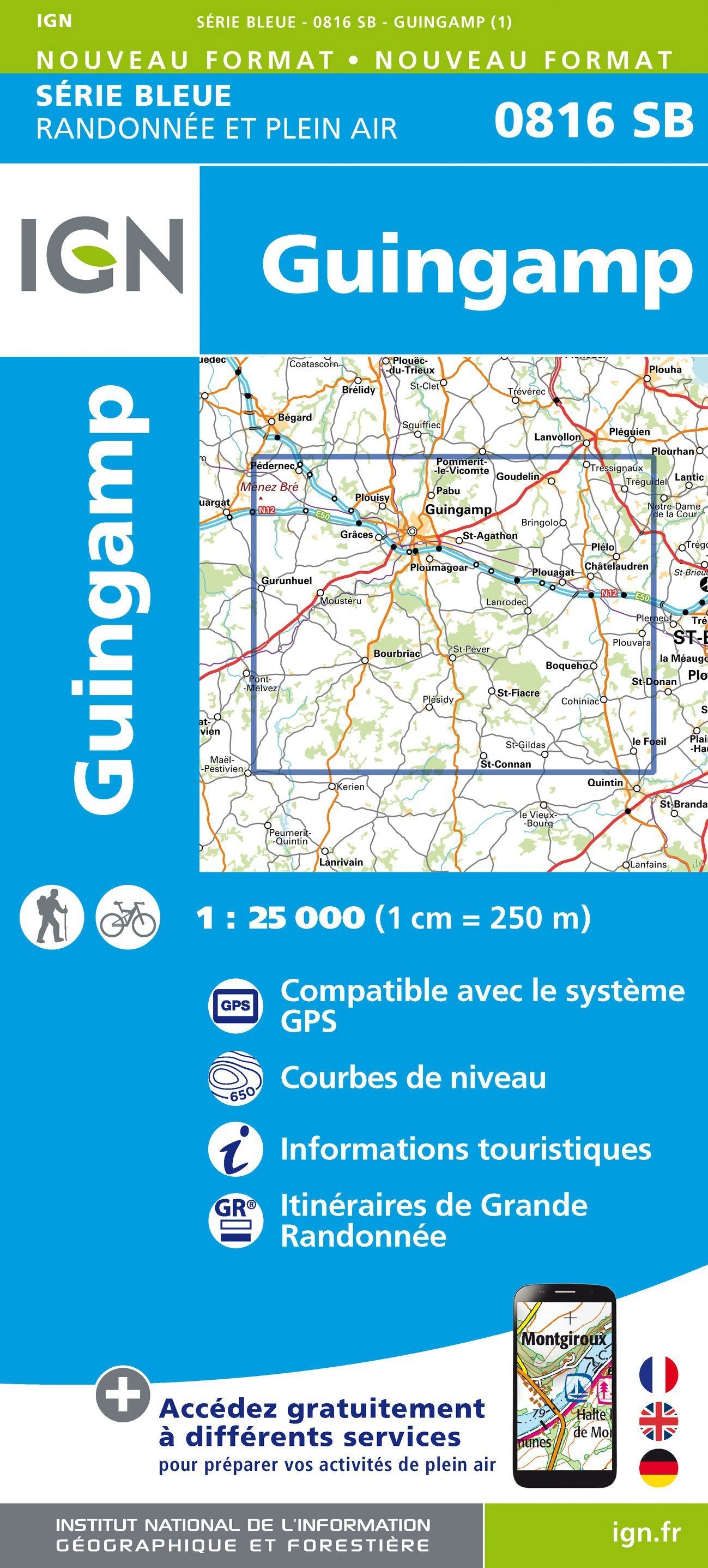Carte de randonnée n° 0816 - Guingamp | IGN - Série Bleue carte de randonnée IGN Default Title