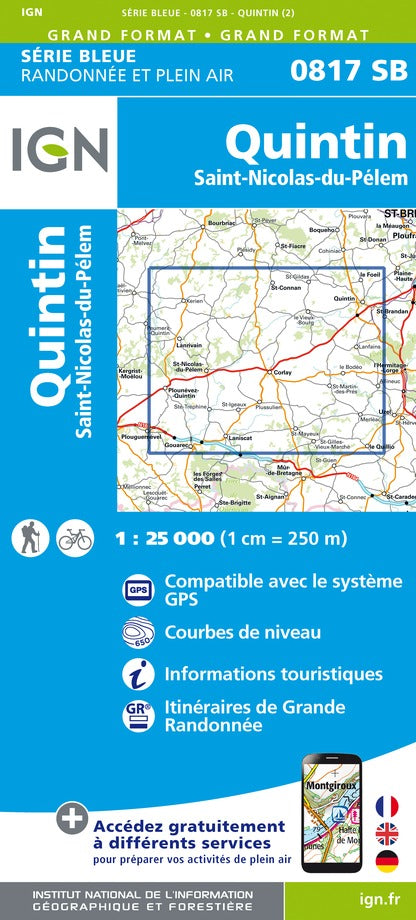 Carte de randonnée n° 0817 - Quintin, St-Nicolas-du-Pelem | IGN - Série Bleue carte de randonnée IGN