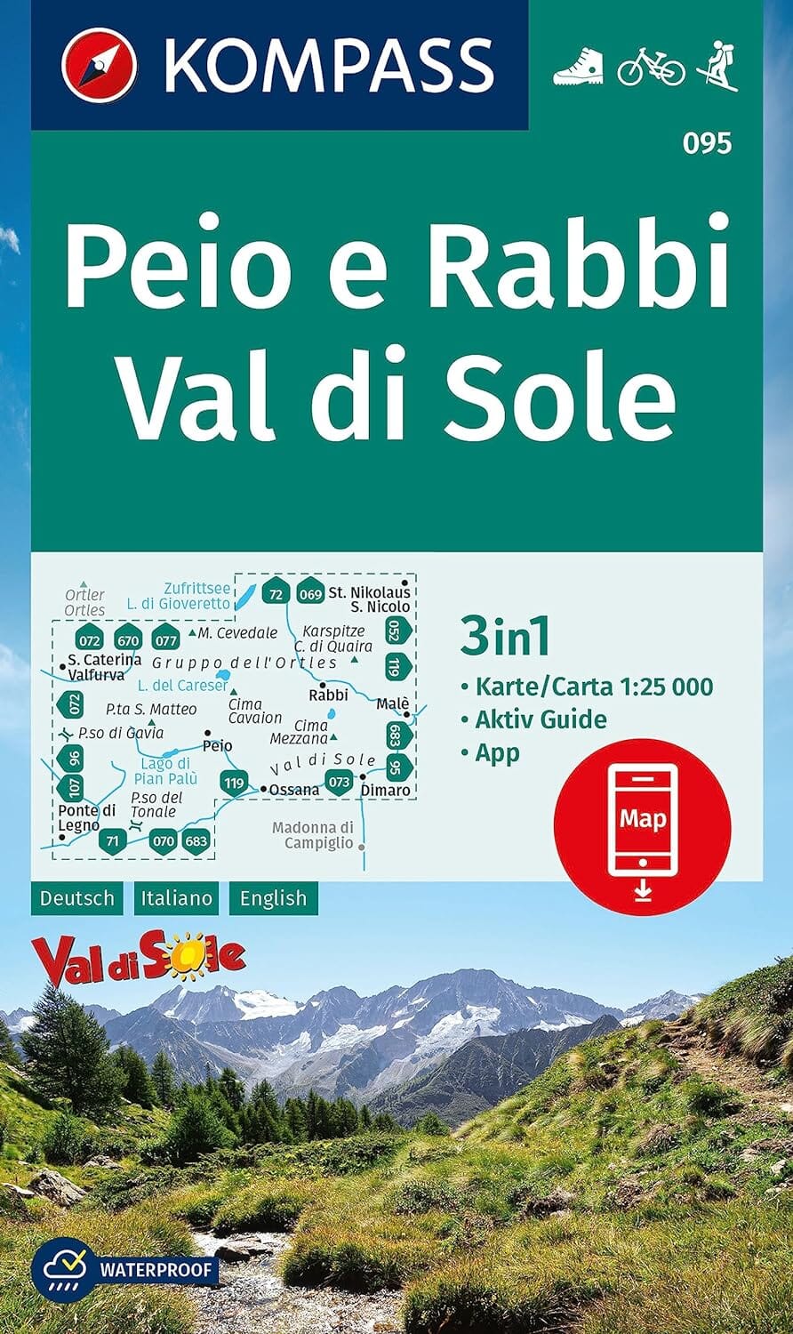 Carte de randonnée n° 095 - Val di Sole, Peio e Rabbi (Italie) | Kompass carte de randonnée Kompass