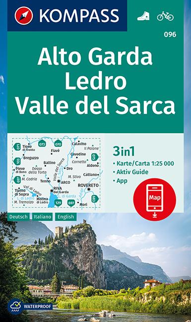 Carte de randonnée n° 096 - Alto Garda, Ledro, Valle del Sacre (Italie) | Kompass carte de randonnée Kompass