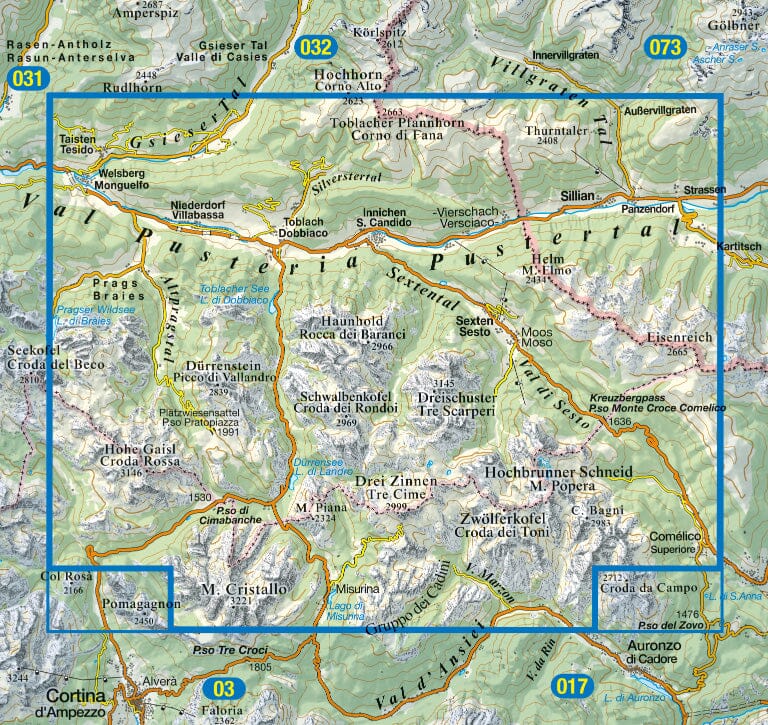 Carte de randonnée n° 10 - Dolomites de Sesto (Dolomites, Italie) | Tabacco carte pliée Tabacco 